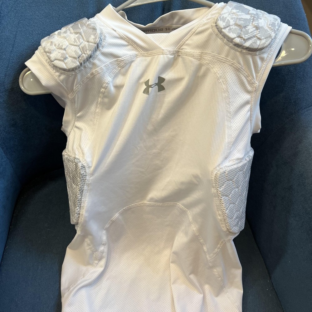 Under Armour L Padded Football Shirt White Compression Chest Protector Hex Top